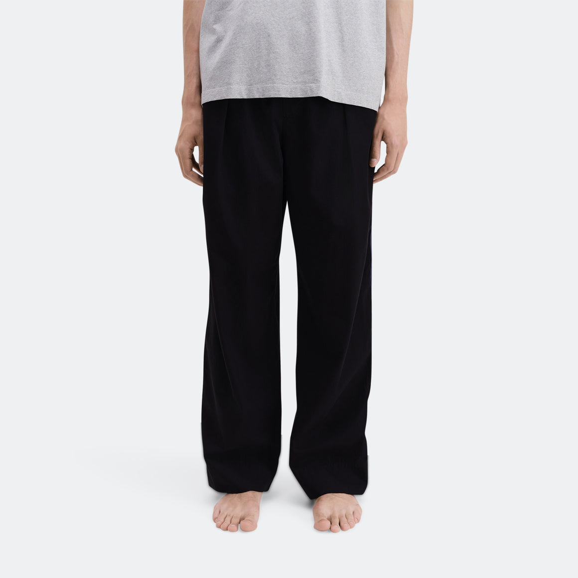 Tekla - Pyjama Pants Grosgrain Side Stripe - All Black Cotton Poplin - UP THERE