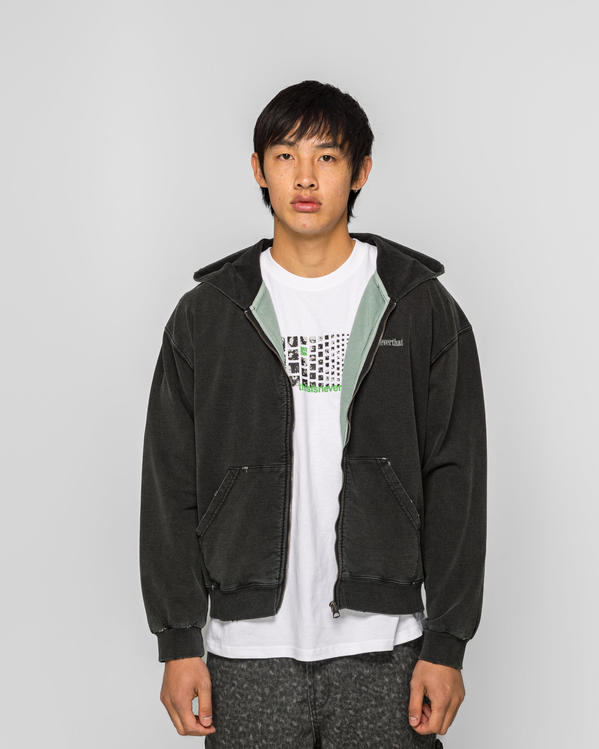 thisisneverthat - Damaged Zip Up Hoodie - Faded Black | UP THERE