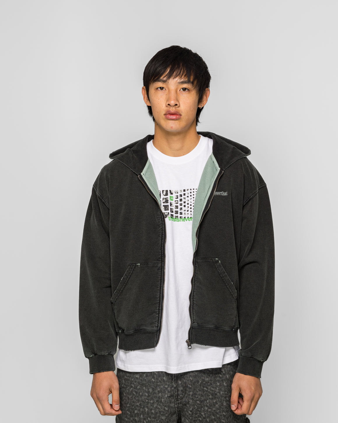 thisisneverthat - Damaged Zip Up Hoodie - Faded Black - UP THERE