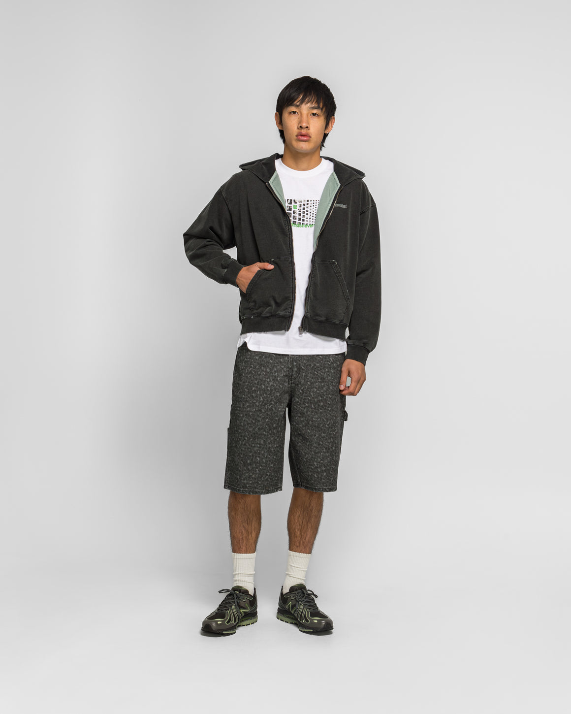 thisisneverthat - Damaged Zip Up Hoodie - Faded Black - UP THERE