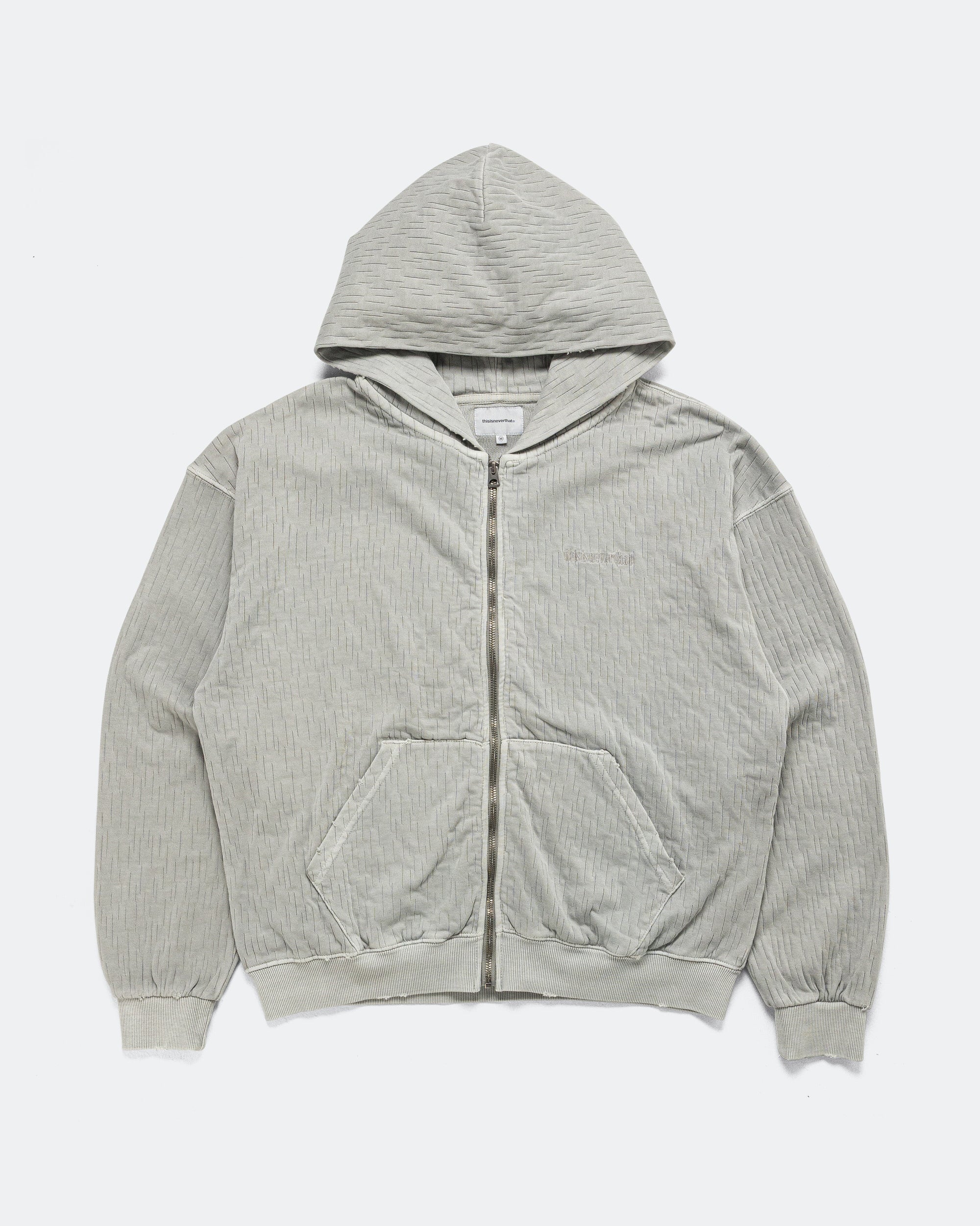 thisisneverthat - Damaged Zip Up Hoodie - Khaki Grey | UP THERE