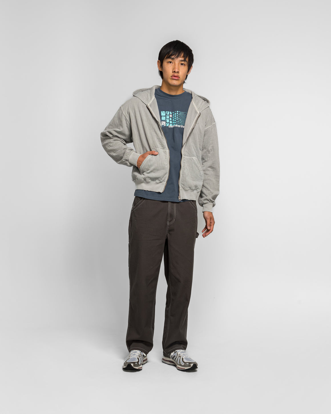 thisisneverthat - Damaged Zip Up Hoodie - Khaki Grey - UP THERE