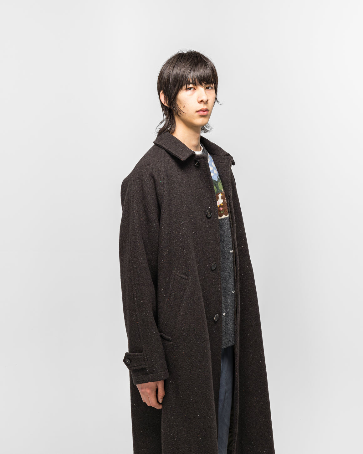 Unlikely - Balmacaan Coat - Brown Nep Tweed - UP THERE