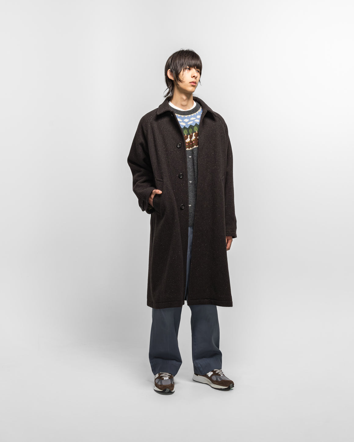 Unlikely - Balmacaan Coat - Brown Nep Tweed - UP THERE