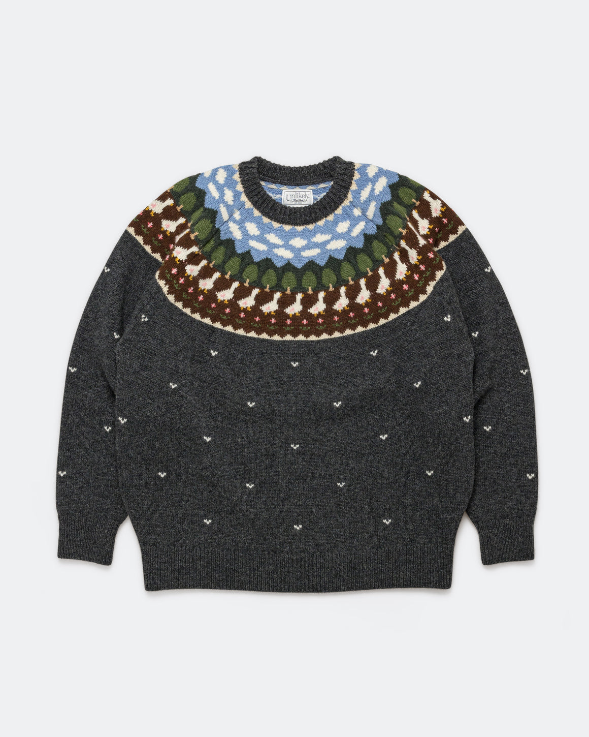 Unlikely - Fair Isle Duck Sweater - Charcoal Grey - UP THERE