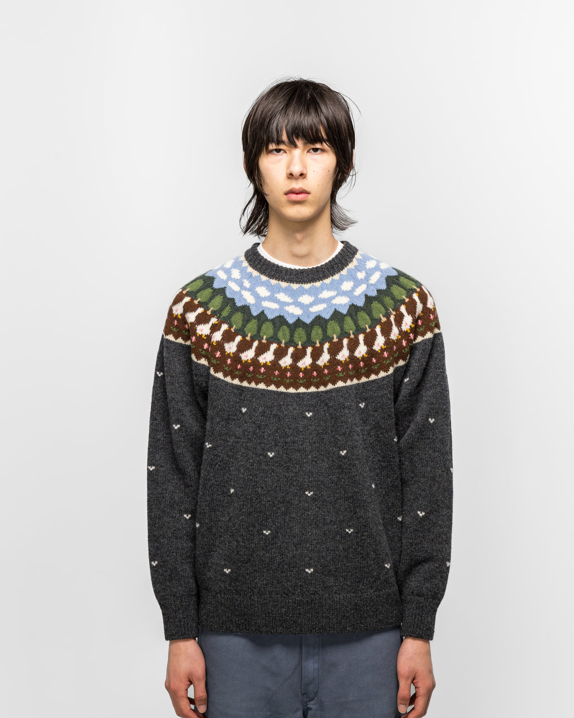 Unlikely - Fair Isle Duck Sweater - Charcoal Grey - UP THERE