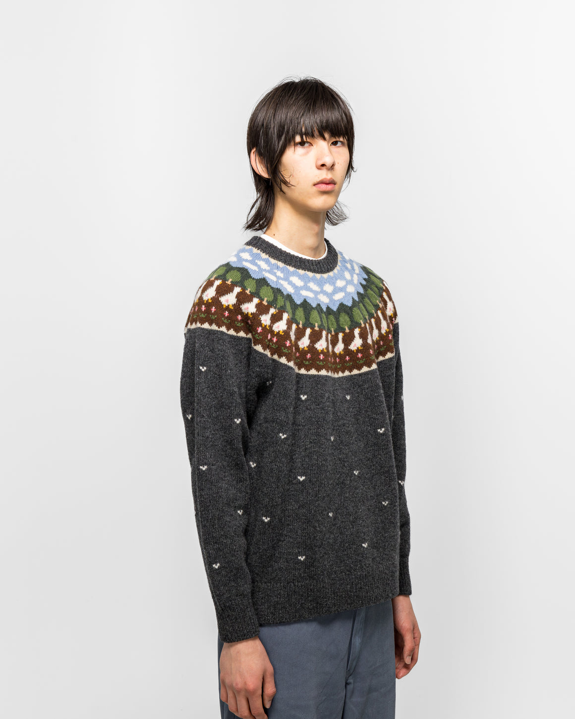 Unlikely - Fair Isle Duck Sweater - Charcoal Grey - UP THERE