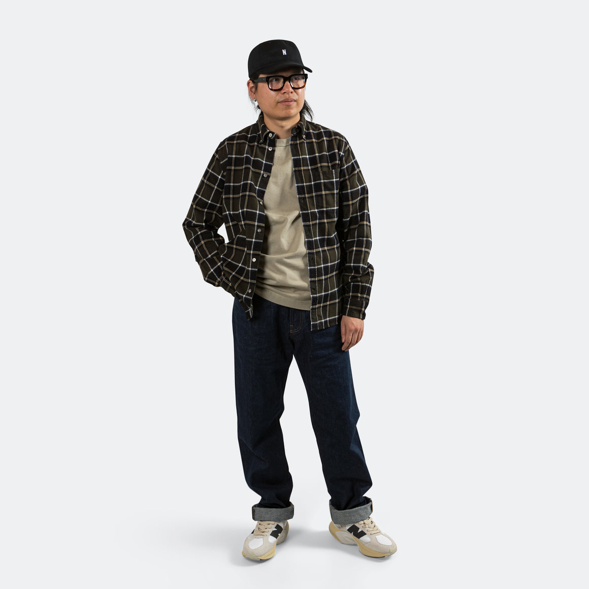 Norse Projects - Anton Brushed Flannel Check - Beech Green - UP THERE