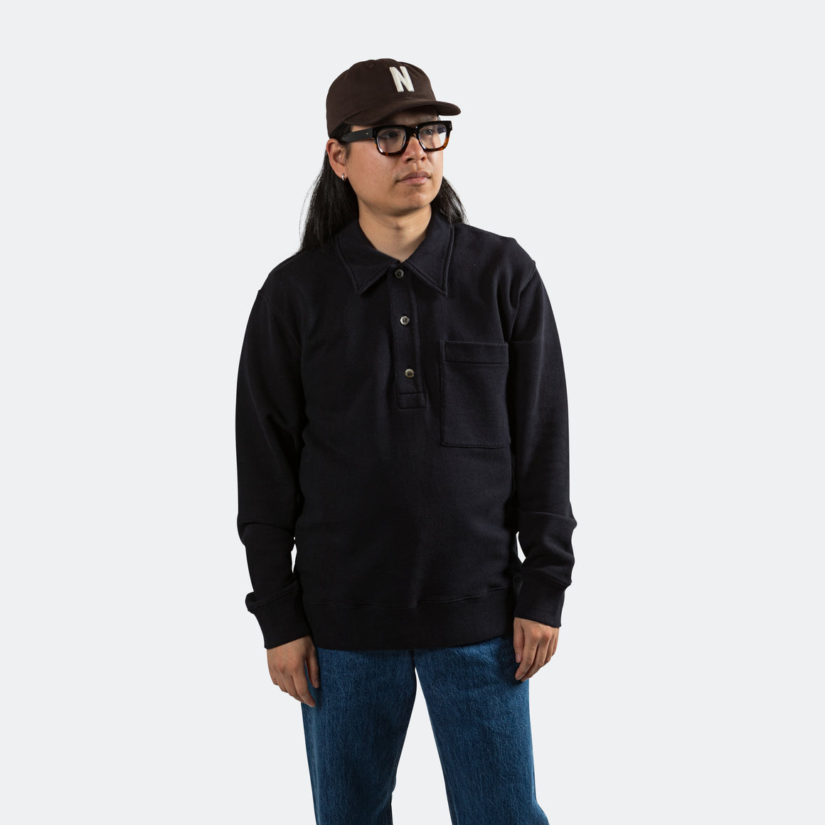 Fraser Relaxed Loopback Tab Series LS Polo - Dark Navy