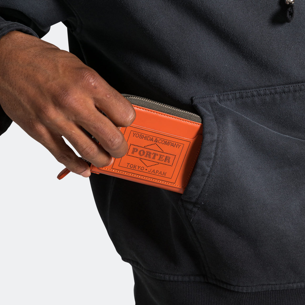 PS Leather Wallet Zip Key Case (Glass Leather) - Orange/Khaki