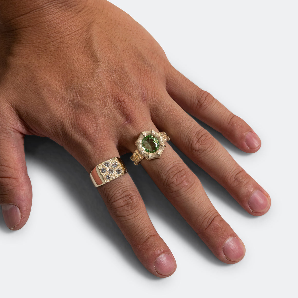 Mini Rose Garden Signet Ring - Clear Sapphires/9K Gold