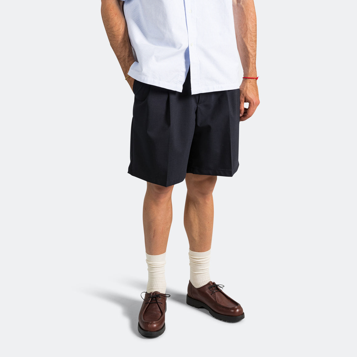 Norse Projects - Benn Relaxed Light Wool Pleated Short - Dark Navy - UP THERE