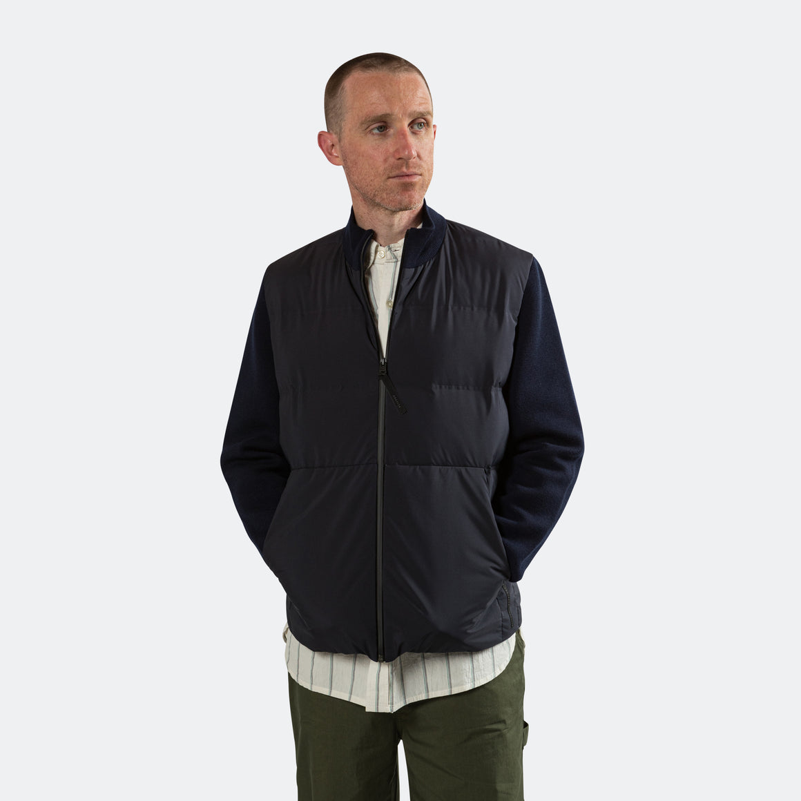 Norse Projects Arktisk - PERTEX® Shield Hybrid Knit Full Zip Jacket - Dark Navy - UP THERE