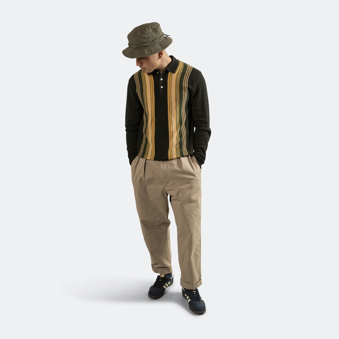 Beams Plus - 2 Pleats Trousers Twill - Khaki - UP THERE