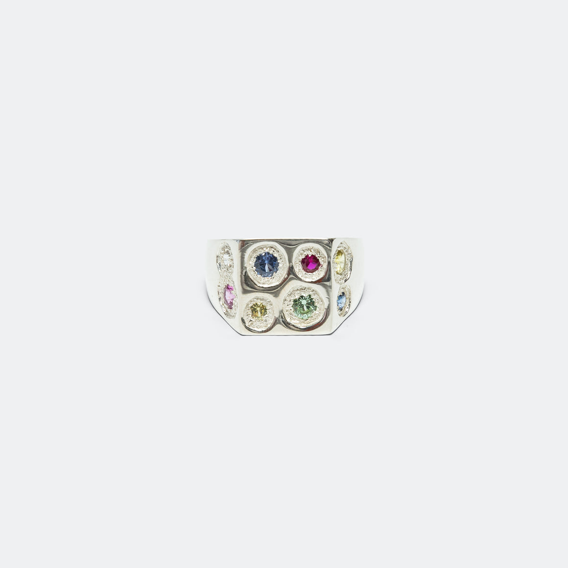 Bleue Burnham - Rectangle Chloroplast Signet Ring - Rainbow Sapphires/925 Silver - UP THERE