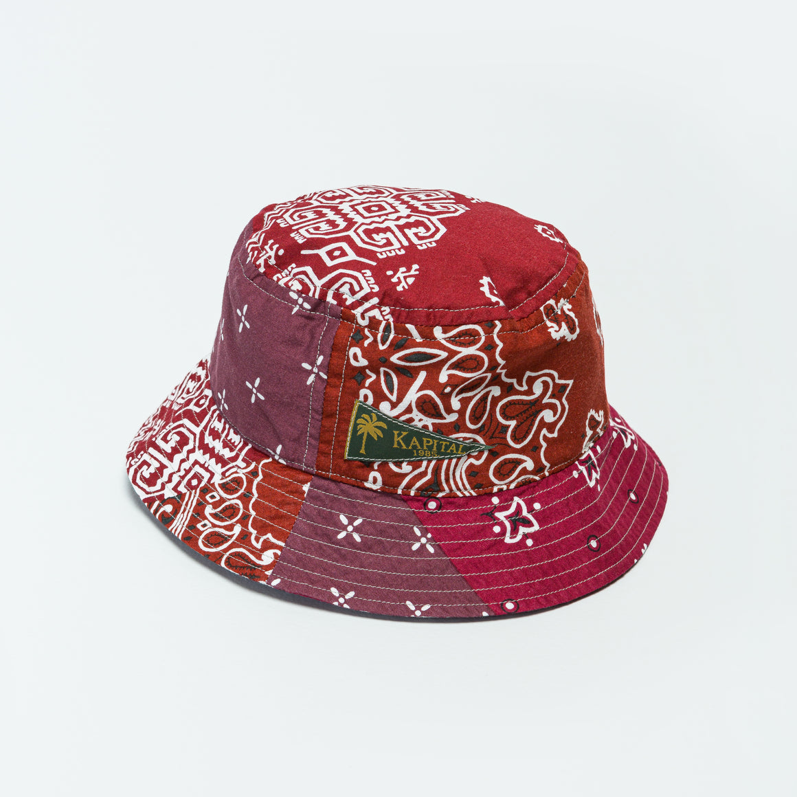 Kapital - Bandana Patchwork BUCKET Hat (Short Brim) - Burgundy - UP THERE