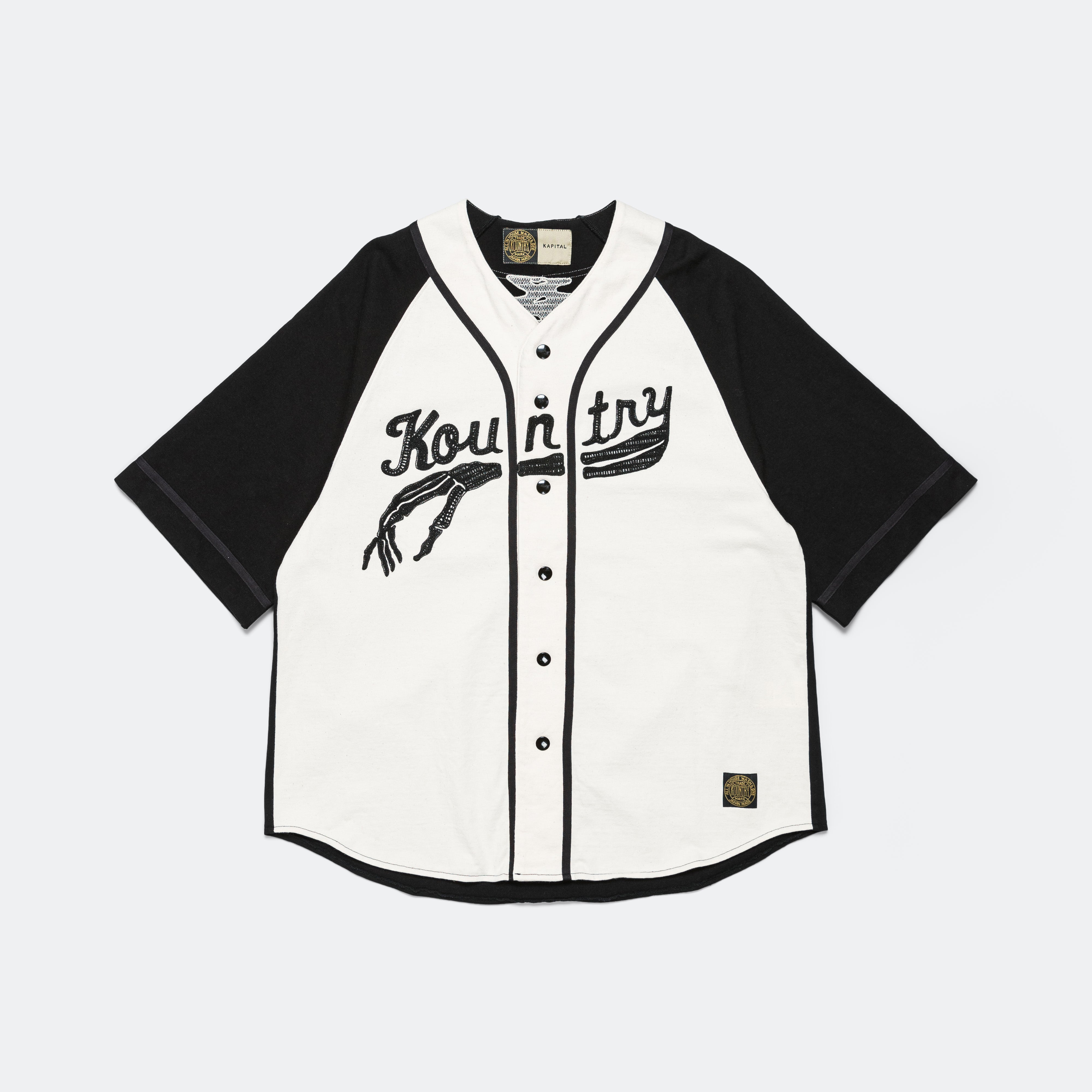 KAPITAL Dense Jersey Baseball Shirt (BONE) - Ecru/Black | Up There