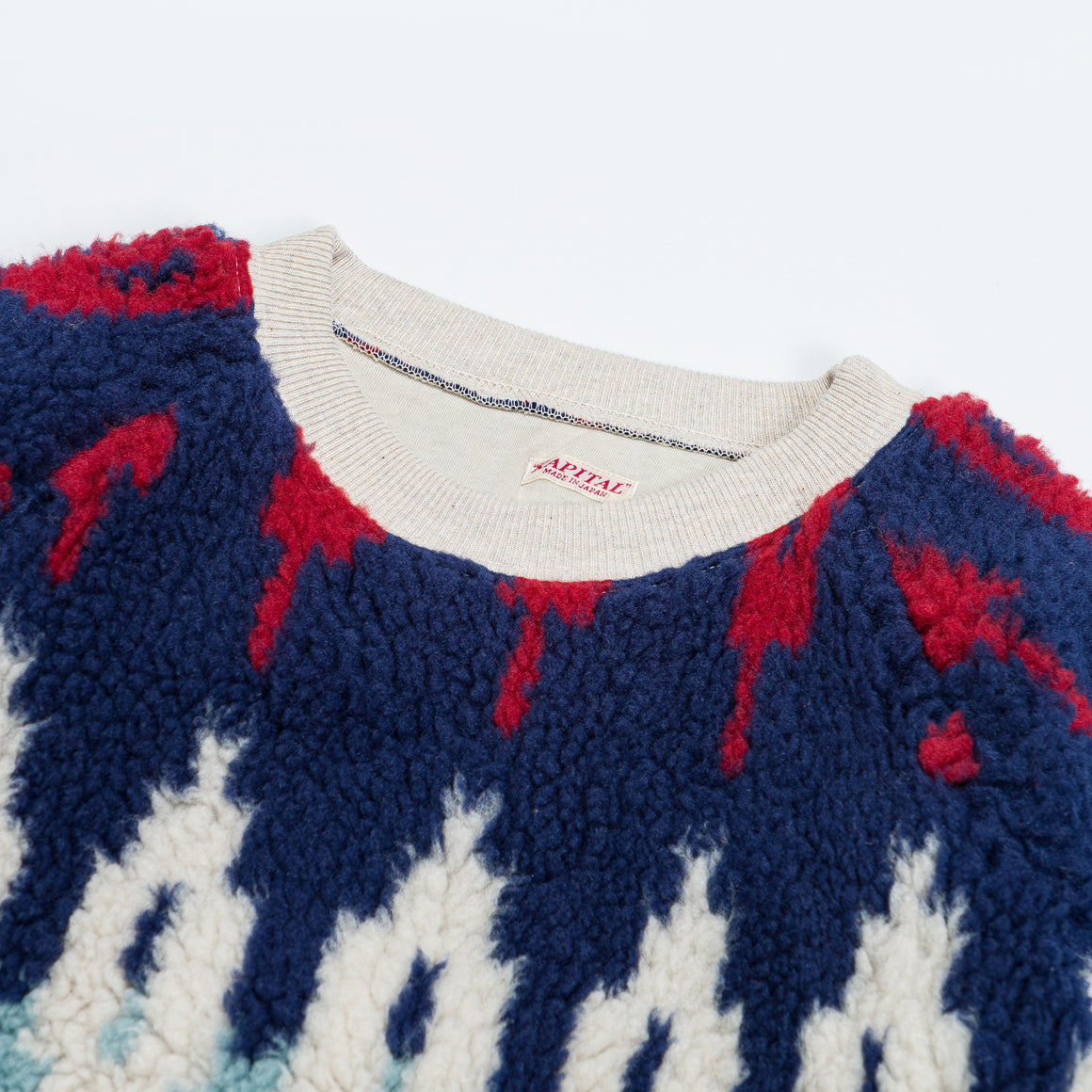 Kapital - TOP Fleece Knit x BOA Fleece NORDIC SWT - Navy/Red - UP THERE