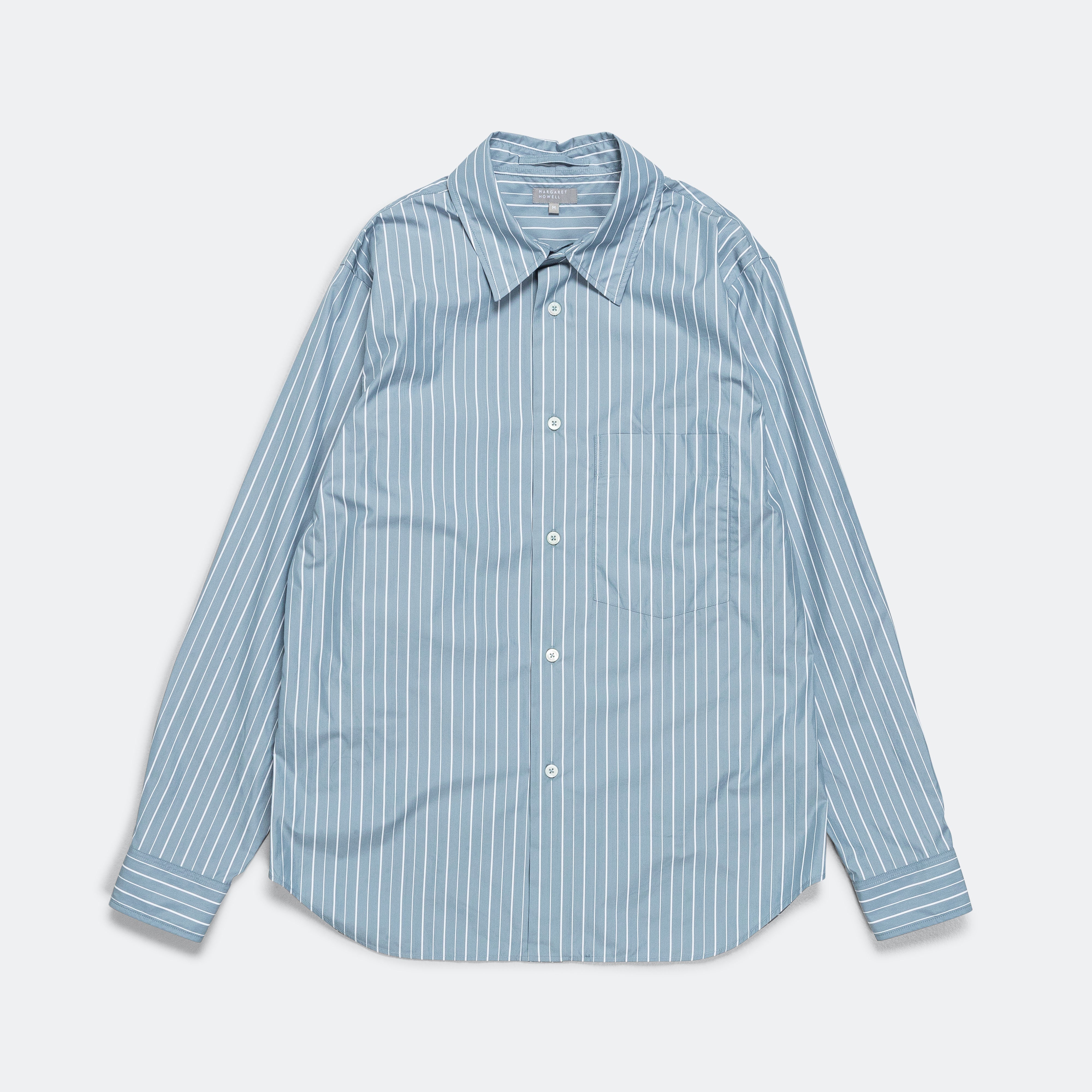 Margaret Howell Basic Shirt Cotton Silk Stripe - Blue/White | Up